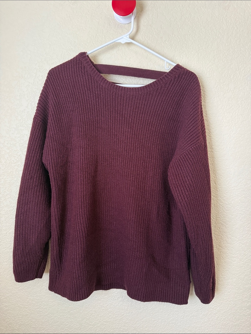 New Look Burgundy Lace-Up Back Knit Sweater Size Medium
